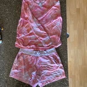pink and orange tie dye lounge/pj set from athleta